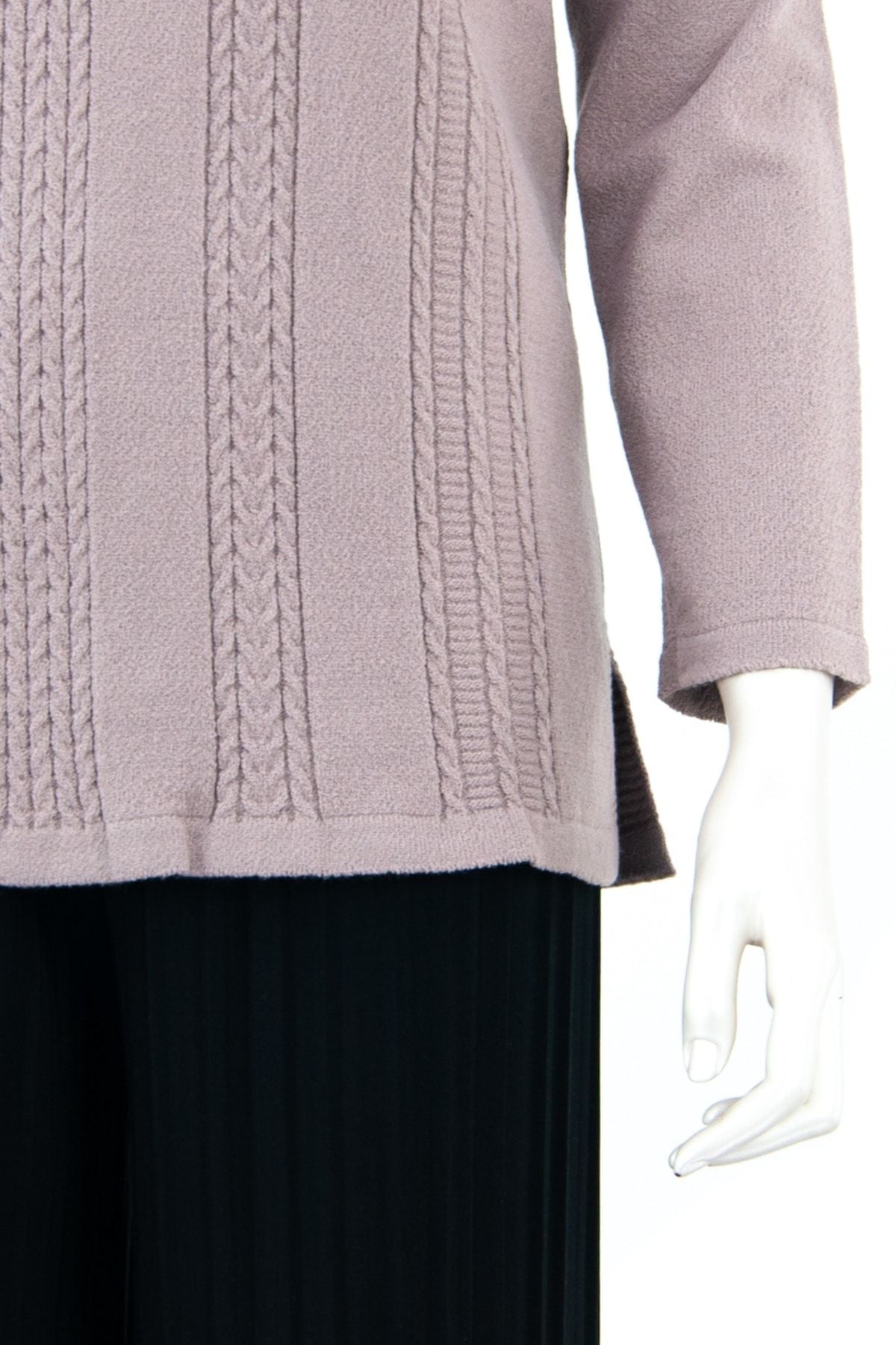 Kadın Kışlık Kendinden Motifli Yuvarlak Yaka Likralı Pamuklu Kardelen Dokuma Anne Kazak